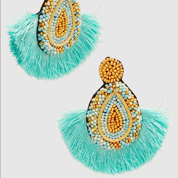 BEADED TEARDROP TASSEL POST EARRINGS - Picture 3 of 4